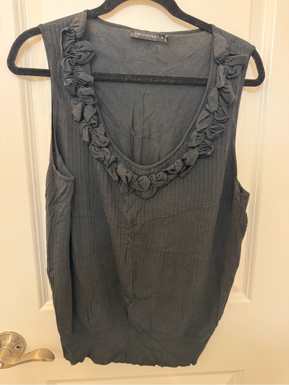 The Limited Charcoal Ruffle Scoop Neck Tank Top